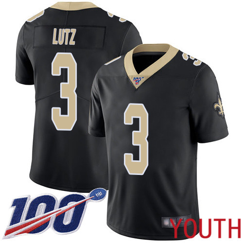 New Orleans Saints Limited Black Youth Wil Lutz Home Jersey NFL Football #3 100th Season Vapor Untouchable Jersey->youth nfl jersey->Youth Jersey